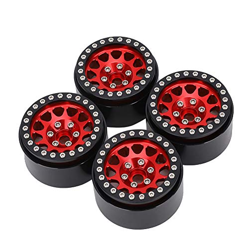 Keenso RC Track Rim, 4PCS 1:10 RC Crawler Car Metall Wheel Wheel Hub Car Tire Fit für Axial SCX10 / SCX10II / 90046/90047 (Schwarz Rot) von Keenso