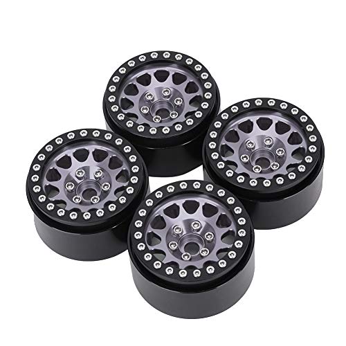 Keenso RC Track Rim, 4PCS 1:10 RC Crawler Car Metall Wheel Wheel Hub Car Tire Fit für Axial SCX10 / SCX10II / 90046/90047 (schwarzes Silber) von Keenso