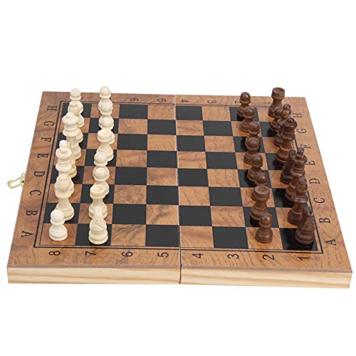 Schach- und Dame-Brettspielset, 3-in-1-Klappschachbretter, Tragbares Reiseschachspiel für und Erwachsene von Keenso