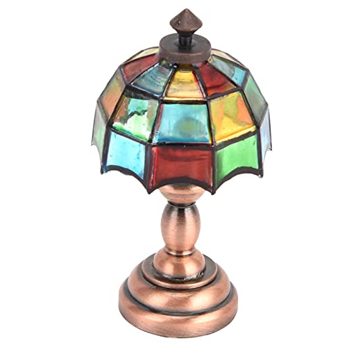 Schreibtischlampe, 1:12 Puppenhaus, Kabellose LED-Schreibtischlampe, Miniatur-Tischlampe mit Buntem Lampenschirm von Keenso