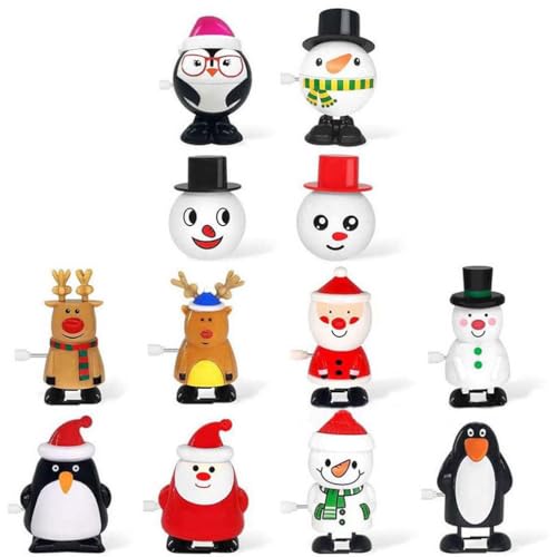 12 Stück Christmas Wind-up toys, Weihnachtsspielzeug zum Aufziehen, Aufziehspielzeug Wind Up Rentier Weihnachtsbaum Schneemann Weihnachtsmann Figur Uhrwerk Spielzeug, Weihnachts-Aufziehspielzeug (A) von Keeplus