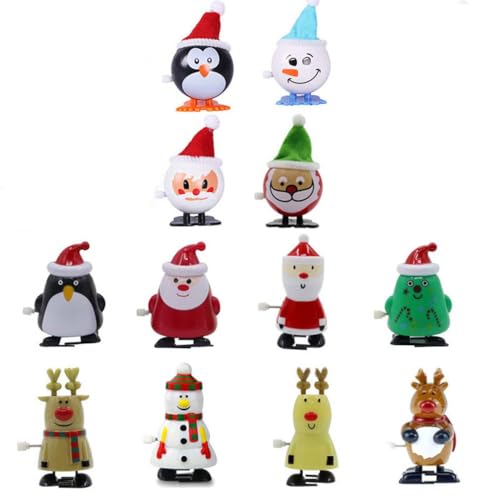 12 Stück Christmas Wind-up toys, Weihnachtsspielzeug zum Aufziehen, Aufziehspielzeug Wind Up Rentier Weihnachtsbaum Schneemann Weihnachtsmann Figur Uhrwerk Spielzeug, Weihnachts-Aufziehspielzeug (B) von Keeplus