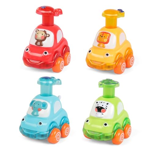 4 Stück Push Top Cars, Push Top Cars for Toddlers, Cartoon Wind up Cars, Pull Back Cars, Auto Spielzeug, Baby Spielzeug, Niedlich Kinder Spielzeugauto, Spielzeugautos zum Zurückziehen für Kinder (D) von Keeplus