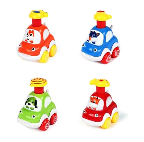 4 Stück Push Top Cars, Push Top Cars for Toddlers, Cartoon Wind up Cars, Pull Back Cars, Auto Spielzeug, Baby Spielzeug, Niedlich Kinder Spielzeugauto, Spielzeugautos zum Zurückziehen für Kinder (A) von Keeplus