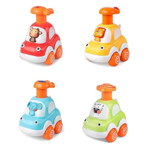 4 Stück Push Top Cars, Push Top Cars for Toddlers, Cartoon Wind up Cars, Pull Back Cars, Auto Spielzeug, Baby Spielzeug, Niedlich Kinder Spielzeugauto, Spielzeugautos zum Zurückziehen für Kinder (B) von Keeplus