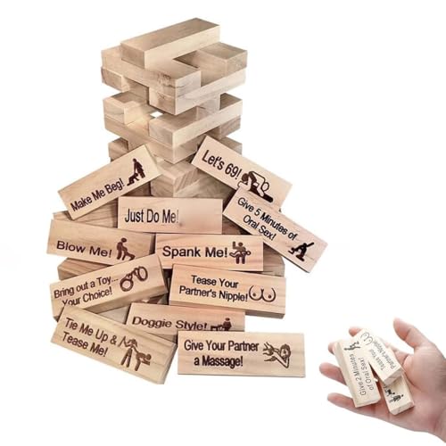 48PCS Couple Game Blocks, Super Naughty Block Tower Game, Block Tower Game,Tumble Tower Spiel Holz Toppling Blocks Spielzeug,Knister Block Eisbrecher Fragen Tumbling Tower Spiel für Erwachsene von Keeplus