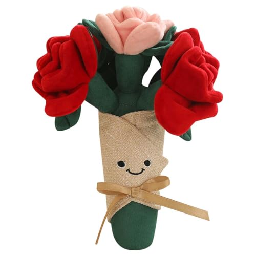 Cute Flower Bouquet Doll, Kawaii Smiling Flower Plush Stuffed Toy, Cute Artificial Rose Bouquet Doll, Niedliche Blumenstrauß Puppe, Kawaii lächelnde Blume Plüsch gefülltes Spielzeug Für Frauen (Rot) von Keeplus