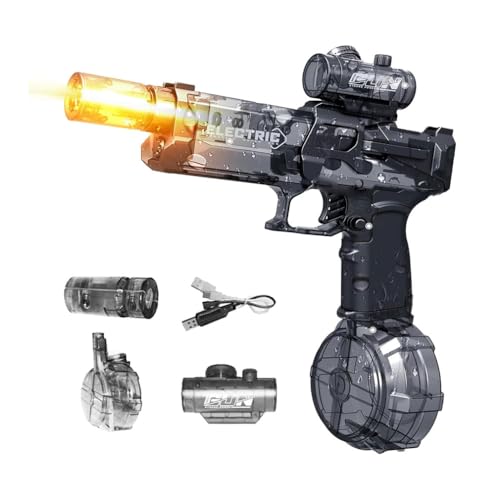 Flame Light Fully Automatic Water Gun, Wasserpistole Elektrisch, Vollautomatische Splasher, Große Kapazität Automatische Wasserpistole, Automatik Wasser Spielzeug Pistolen für Kinder (Schwarz) von Keeplus