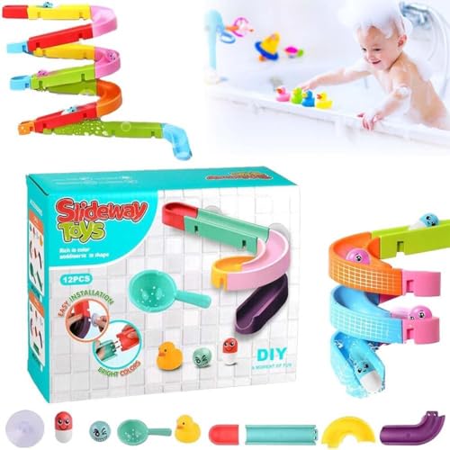 Interactive Bathtub Slide Set Toddler Bath Toys,Utrum Interactive Bathtub Slide Set Toddler Bath Toys,Badespielzeug Badewannenspielzeug Kinder Spielzeug,DIY Kugelbahn Badewannenspielzeug mit Saugnäpfe von Keeplus