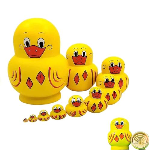 Keeplus 10 Stück Duck Nested Doll, Russische Matroschka Puppen, Handgefertigte Gelbe Enten Matroschka Puppen, Hölzerne Russische Nistpuppen, Gelbe Matroschka Ente, Russische Stapelpuppen Für Kinder von Keeplus