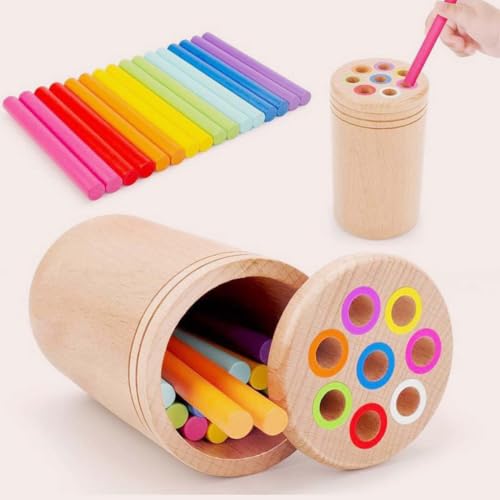 Keeplus Wooden Montessori Stick Toy, Holz Montessori Spielzeug, Holz Sortier & Stapelspielzeug, Holzspielzeug Motorikspielzeug Baby Spielzeug Lernspielzeug, Montessori Spielzeug für Jungen & Mädchen von Keeplus