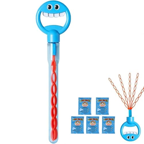 Magical 5-Claw Smiley Bubble Stick, 32-Hole Smiley Face Bubble Wand with Five Claws, Seifenblasen Stäbe für Kinder, Bubble Sticks, Seifenblasenstab mit Seifenblasen Nachfülllösung (Blau) von Keeplus