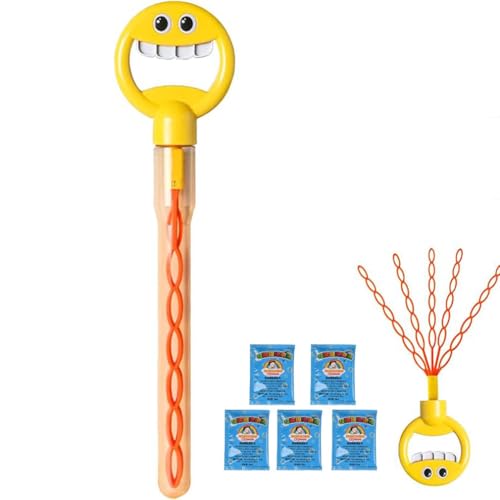 Magical 5-Claw Smiley Bubble Stick, 32-Hole Smiley Face Bubble Wand with Five Claws, Seifenblasen Stäbe für Kinder, Bubble Sticks, Seifenblasenstab mit Seifenblasen Nachfülllösung (Gelb) von Keeplus