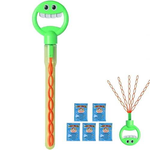 Magical 5-Claw Smiley Bubble Stick, 32-Hole Smiley Face Bubble Wand with Five Claws, Seifenblasen Stäbe für Kinder, Bubble Sticks, Seifenblasenstab mit Seifenblasen Nachfülllösung (Grün) von Keeplus