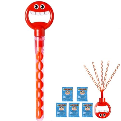 Magical 5-Claw Smiley Bubble Stick, 32-Hole Smiley Face Bubble Wand with Five Claws, Seifenblasen Stäbe für Kinder, Bubble Sticks, Seifenblasenstab mit Seifenblasen Nachfülllösung (Rot) von Keeplus