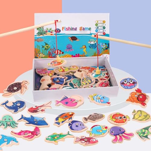 Magnetic Fishing Game, Montessori-Angelspiel, Holz Magnetisches Angelspiel Montessori Spielzeug, 31 Fische Kinderspiele Magnet Kinder Magnetspiel Spiele, Angelspiel Spiele Spielzeug für Kinder von Keeplus