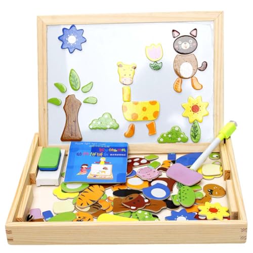 Project Montessori Creative Board, Magnetic Puzzles Art Educational Wooden Toys, Magnetisches Holzpuzzle, Tiermuster Pädagogisches Magnetische Holzspielzeug, Kreativ Lernspielzeug für Kinder (C) von Keeplus