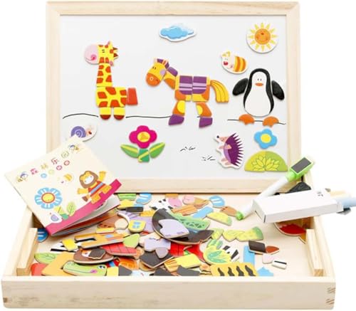 Project Montessori Creative Board, Magnetic Puzzles Art Educational Wooden Toys, Magnetisches Holzpuzzle, Tiermuster Pädagogisches Magnetische Holzspielzeug, Kreativ Lernspielzeug für Kinder (D) von Keeplus