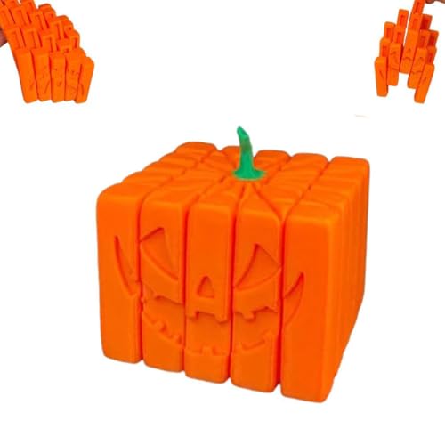 Pumpkin Strip Sensory Toy,3D Printed Halloween Distorted Pumpkin Stress Desktop Decorate,Pumpkin Strip Sensory Toy,Halloween Pumpkin Cube Strip Stress Relief Toy,Transformable Kürbis Streifen Toy von Keeplus