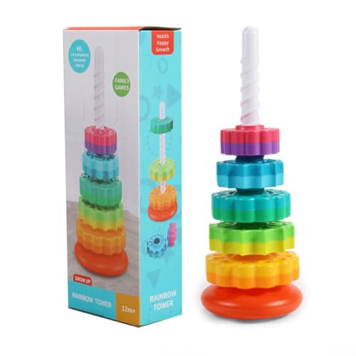 Rainbow Stacking Toys, Schaukelring-Stapelspielzeug, Rainbow Stacker, Regenbogen Sortier-Stapelspiel, Stackable Spinning Toy,pädagogisches Spielzeug, sensorisches Montessori Lernspielzeug für Kinder von Keeplus