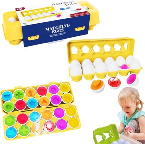 Sensory Matching Egg Toy, Egg Sorting Toys for Toddlers, 12 Stk Egg Matching Toy, Montessori Eier Spielzeug Farb und Formerkennung Sortierer Puzzle-Fähigkeiten Lernspielzeug für Ostern Travel (Form) von Keeplus