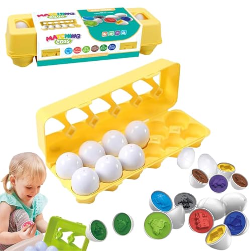 Sensory Matching Egg Toy, Egg Sorting Toys for Toddlers, 12 Stk Egg Matching Toy, Montessori Eier Spielzeug Farb und Formerkennung Sortierer Puzzle-Fähigkeiten Lernspielzeug für Ostern Travel (Auto) von Keeplus