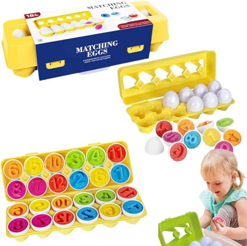 Sensory Matching Egg Toy, Egg Sorting Toys for Toddlers, 12 Stk Egg Matching Toy, Montessori Eier Spielzeug Farb und Formerkennung Sortierer Puzzle-Fähigkeiten Lernspielzeug für Ostern Travel (Zahl) von Keeplus