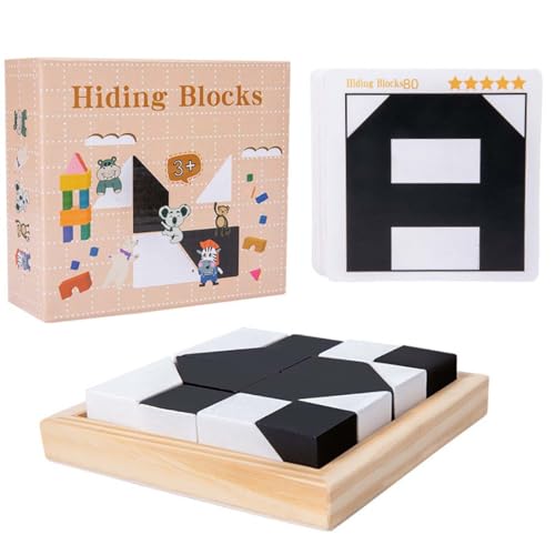 Wooden Hidden Block Puzzle, Hölzernes verstecktes Blockpuzzle, Montessori Geometrische Form Puzzles Bauklötze hölzerne 3D-Puzzle Kinder pädagogische logisches Denken Training Spiel Für Kinder (A) von Keeplus