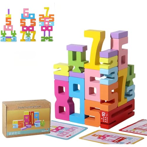 Wooden Stacking Building Blocks for Kids 1-10 Number Game Balance Competition Toy, Wooden Number Building Blocks, Holz Zahlenblock Spielzeug Set für Kinder, Montessori Zahlen,Number Blocks Zahlen (B) von Keeplus