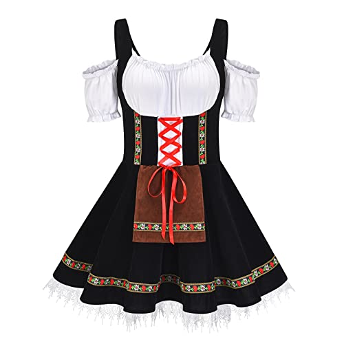 Keerlonno Kleid Damen Oktoberfest Cosplay Trachtenkleid Dirndl Trachtenkleid Dirndl Trachtenkleid Oktoberfest Kleid Damen Oktoberfest Kleid Kostüm (v0831A-Black, S) von Keerlonno