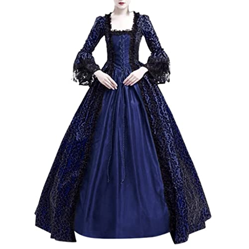 Keerlonno Mittelalterliches Kleid für Damen, lang, Kostüme für Karneval, Damen, mit Kapuze, bedruckt, mit langen Ärmeln, Retro-Stil mit Kapuze und breitem Palastrock, keltisches Vintage-Kleid von Keerlonno