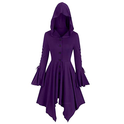 Keerlonno Mittelalterliches Kostüm Kapuzenmantel Gothic Mittelalter Kleid Mit Mantel Punk Mit Lotus Ärmel Mit Unregelmäßigem Saum Prinzessin Karneval Kostüm Keltisch Gothic Kleidung von Keerlonno