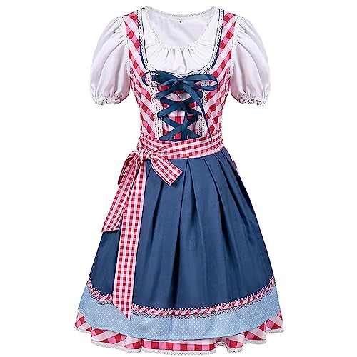 Keerlonno Tiroler Kleid Damen, Cosplay Kostüme Halloween Kleid Oktoberfest Dirndl Trachtenkleid Dirndl Trachten Trachten Schürze für Oktoberfest von Keerlonno