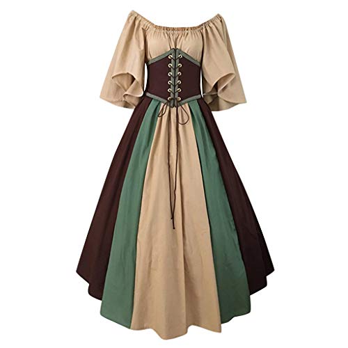 Mittelalterliches Kleid für Frauen, Mittelalterliche Kleider für Damen, edle Mittelalterliche Kleider, Retro-Kleid mit Rock, schwingende Taille, Block-Farbe, Renaissance, Halloween von Keerlonno