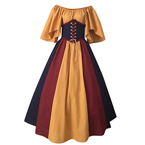 Mittelalterliches Kleid für Frauen, Mittelalterliche Kleider für Damen, edle Mittelalterliche Kleider, Retro-Kleid mit Rock, schwingende Taille, Block-Farbe, Renaissance, Halloween von Keerlonno