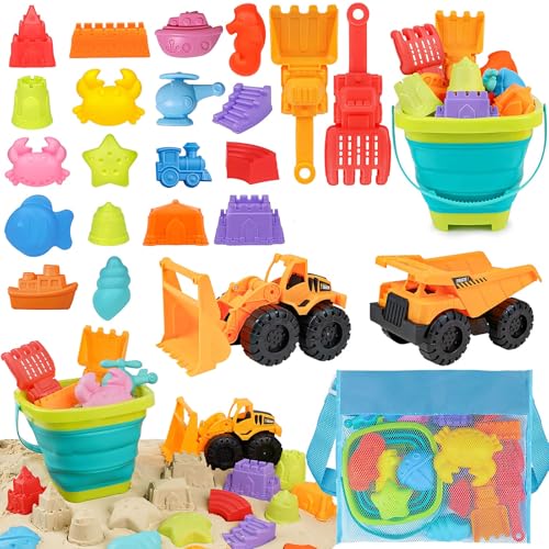 21 Stück Sanspielzeug Set,Sandkasten Spielzeug Strandspielzeug Kinder Spielstabil mit Faltbarer Eimer,Strandbuggy,Netzbeutel,Sandformen,Reise Sand Spielzeug Outdoor Spielzeug für Kinder 3-7+ (03) von Keho Keho Kehongdun