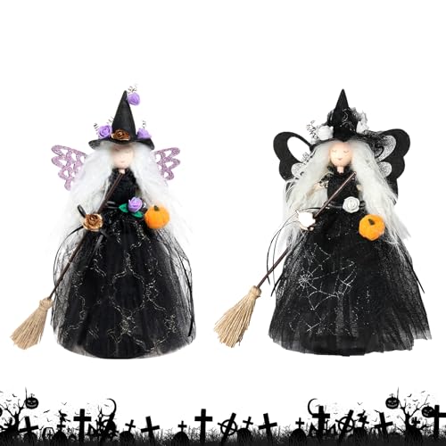 Halloween Baum Hexe Puppe Figure mit Besen,Halloween Dekoration Hexe Puppe Baum Topper Hängende Dekorationen,für Halloween Party Dekoration Hexen Wichtel Puppe Schlafzimmer Desktop (2pc) von Keho Keho Kehongdun