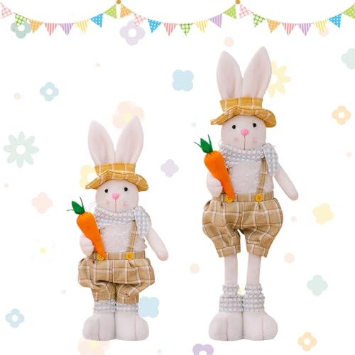 Keho Keho Kehongdun Oster Plüschtier-Hase Kinder-Kuscheltier,Osterhase Plüschpuppe mit Stretch Beinen Karotte und Blume,Lange Bein Plüschtier-Hase,Hase Kuscheltier für Kinder und Babys (01) von Keho Keho Kehongdun