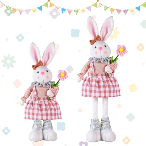 Keho Keho Kehongdun Oster Plüschtier-Hase Kinder-Kuscheltier,Osterhase Plüschpuppe mit Stretch Beinen Karotte und Blume,Lange Bein Plüschtier-Hase,Hase Kuscheltier für Kinder und Babys (04) von Keho Keho Kehongdun