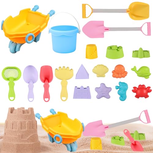 Sandspielzeug Sandförmchen Set,19pcs Sandkasten Spielzeug mit Handwagen und Eimer,Strandspielzeug Sandförmchen Set mit Sandschaufel und Löffel,Spielstabil Sandspielzeug ab 1 2 3 4 5 Jahr Kinder von Keho Keho Kehongdun