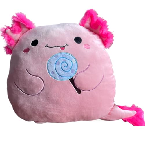 Axolotl Plüschtier Kissen, Süßes Axolotl Kuscheltier Stofftier Weiches Schlammtier Plüschkissen Geschenk für Kinder Mädchen 3+ Jahre(Lollipop,Rosa) von Kekeso