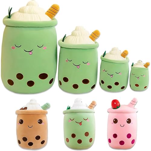 Bubble Tea Kuscheltiere, Boba PlüSchkissen, Cute Boba PlüSchtier Kawaii Bubble Tea Cup Stofftier Geschenk füR Kinder MäDchen Jungen(Grün-Kleine Augen,35cm) von Kekeso