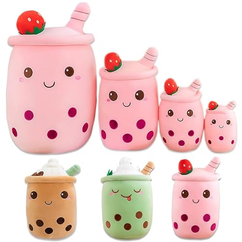 Bubble Tea Kuscheltiere, Boba PlüSchkissen, Cute Boba PlüSchtier Kawaii Bubble Tea Cup Stofftier Geschenk füR Kinder MäDchen Jungen(Rosa-Große Augen,35cm) von Kekeso