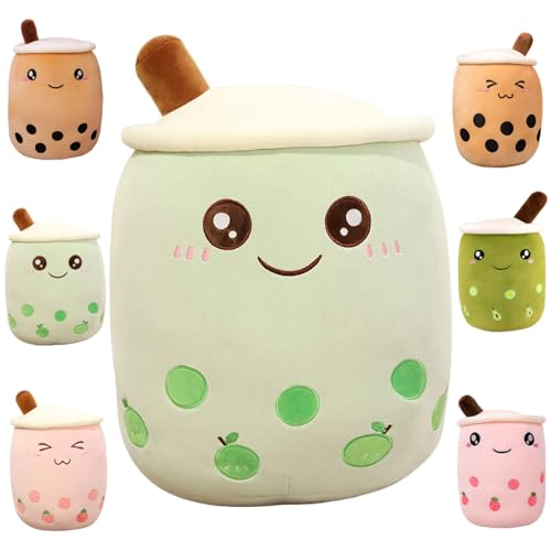 Kekeso Boba Stofftier Plüschkissen Weiches lebensechtes Bubble Pearl Milk Tea Kuschelkissen Cartoon Plüsch Rückenkissen Geschenk Spielzeug (Green-Big Eyes, 50cm/19.68inch) von Kekeso