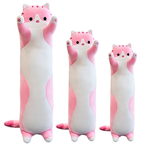 Stofftiere Katzen Kissen Lange Kätzchen Süße Plüschtier Katze Kuscheltier Kawaii Plüsch Sofakissen Geschenke für Freunde Kinder (Pink, 130cm/51.18inch) von Kekeso