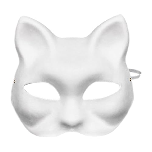 Bemalbare Katzenmaske, Blanko-Katzenmaske,Blanko handbemalte Gesichtsmaske - Halbe Gesichtsbedeckung, Cosplay-Requisiten für Maskerade Halloween, Bastelmaske für Weihnachtskarneval von Kelburn