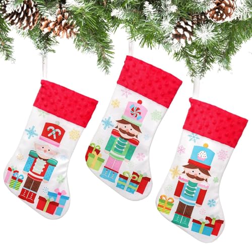 Nussknackerstrümpfe, Weihnachtssocken Dekor,3X Weihnachts-Flanell-Nussknacker-Socken | Elastischer Christbaumschmuck, Weihnachtsstrumpfschmuck für den Weihnachtsbaum von Kelburn