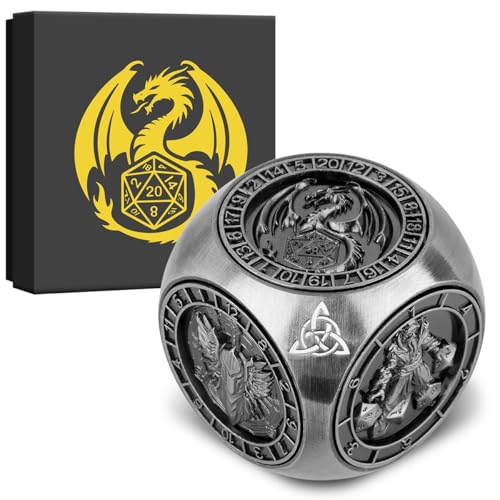 DND Fingertip Spinner Würfel, 7-in-1 Metall Würfel Set mit 3D Relief, D&D Polyedrische Rotierende Spielwürfel, DND Geschenke mit Drachen Logo Geschenkbox, RPG, Rollenspiel Brettspielzubehör, Silber DND Fingertip Spinner Würfel, 7-in-1 Metall Würfel Set mit 3D Relief, D&D Polyedrische Rotierende Spielwürfel, DND Geschenke mit Drachen Logo Geschenkbox, RPG, Rollenspiel Brettspielzubehör, Silber von Keller & Weber