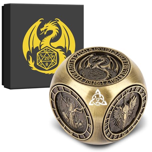 DND Fingertip Spinner Würfel, 7-in-1 Metall Würfel Set mit 3D Relief, D&D Polyedrische Rotierende Spielwürfel, DND Geschenke mit Drachen Logo Geschenkbox, RPG, Rollenspiel Brettspielzubehör, Bronze DND Fingertip Spinner Würfel, 7-in-1 Metall Würfel Set mit 3D Relief, D&D Polyedrische Rotierende Spielwürfel, DND Geschenke mit Drachen Logo Geschenkbox, RPG, Rollenspiel Brettspielzubehör, Bronze von Keller & Weber