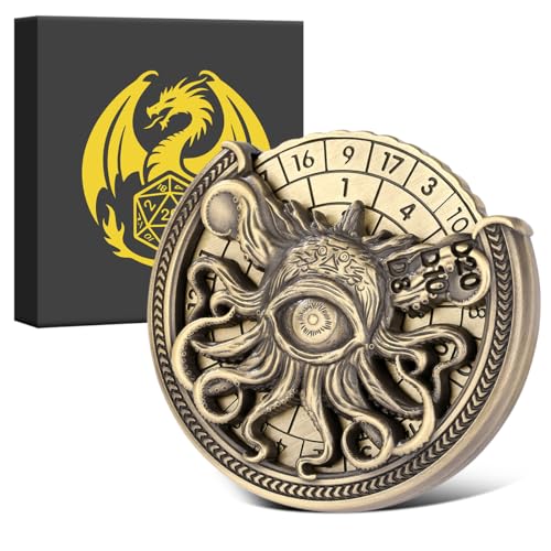 DND Radwürfel Spinner, 7-in-1 Einäugiger Oktopus Metallische D&D Würfel, Einäugiger Oktopus Roulette Würfel Spinner für DND Würfelset, D&D Geschenke mit Box, Rollenspiel Brettspiel Zubehör, Bronze von Keller & Weber